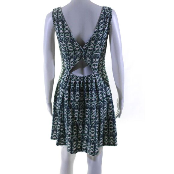 Maeve Anthropologie Womens Geometric Print V Neck A Line Dress Green Blue Size 1 - Picture 3 of 7